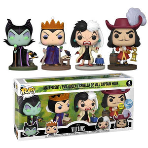 Disney: Villains - Maleficent, Evil Queen, Cruella, Captain Hook Glow Pop! Vinyl Figures - Set of 4