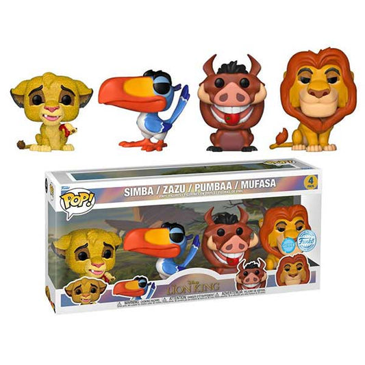Lion King (1994) - Simba, Zazi, Pumbaa, Mufasa Glitter Pop! Vinyl Figures - Set of 4