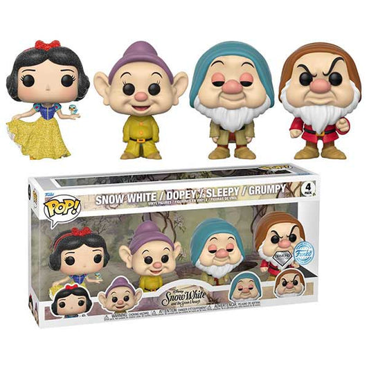 Snow White (1937) - Snow White, Dopey, Sleepy, Grumpy Diamond Glitter Pop! Vinyl Figure - Set of 4