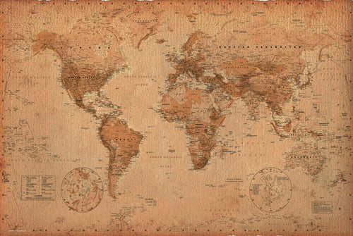 World Map Antique Style Poster