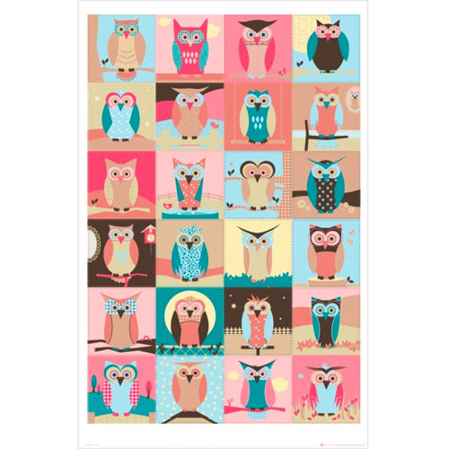 Owls Patchwork Collage Poster