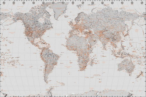 World Map Silver with Orange Poster