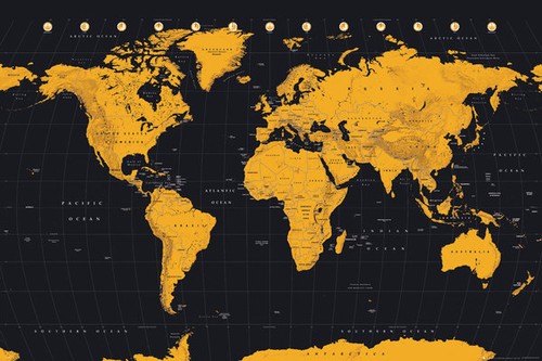 World Map Gold Poster