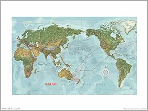 Qantas - 1965 Route Map 30 x 40cm Art Print