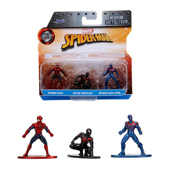 Spider-Man - Spider-Man, Miles Morales, Spider-Man 2099 Nano MetalFig Figures - Set of 3