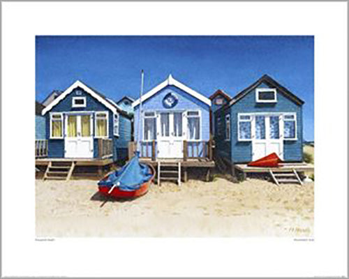 Margaret Heath - Blue Beach Huts 40 x 50cm Art Print
