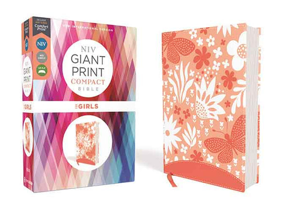 NIV Giant Print Compact Bible For Girls, Red Letter Edition, Comfort Print [Coral]