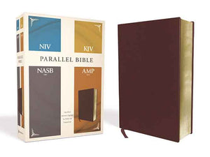 NIV, KJV, NASB, Amplified Parallel Bible, Bonded Leather: Four Bible Versions Together For Study And Comparison [Burgundy]