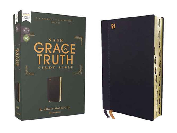 NASB The Grace and Truth Study Bible, Red Letter, 1995 Text, Thumb Indexed, Comfort Print [Navy]