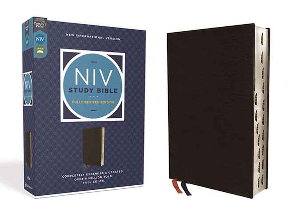 NIV Study Bible, Fully Revised Edition, Bonded Leather, Black, Red Letter, Thumb Indexed, Comfort Print