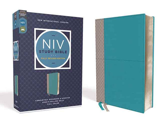 NIV Study Bible, Fully Revised Edition, Leathersoft, Teal/gray, Red Letter, Comfort Print