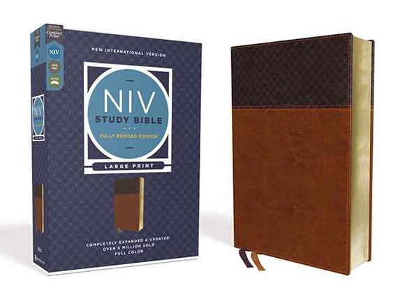 NIV Study Bible, Fully Revised Edition, Large Print, Leathersoft, Red Letter, Comfort Print [Brown]