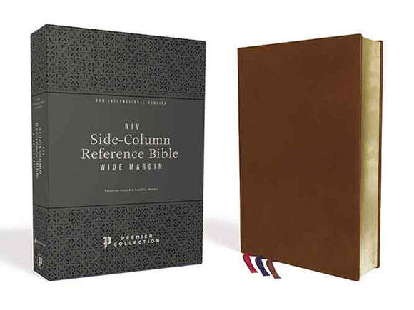 NIV Side-Column Reference Bible, Wide Margin, Premium Goatskin Leather, Premier Collection, Comfort Print [Brown]