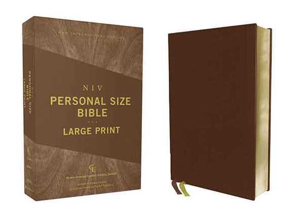 NIV Personal Size Bible, Large Print, Genuine Leather, Buffalo, Red Letter Edition, Comfort Print [Brown]