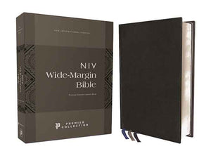 NIV Wide Margin Bible, Premium Goatskin Leather, Premier Collection, Red Letter, Art Gilded Edges, Comfort Print [Black]