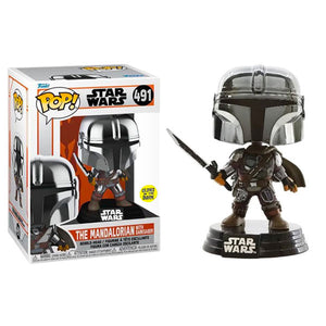 Star Wars: The Mandalorian - Mandalorian with Dark Saber Glow Metallic Pop! Vinyl Figure