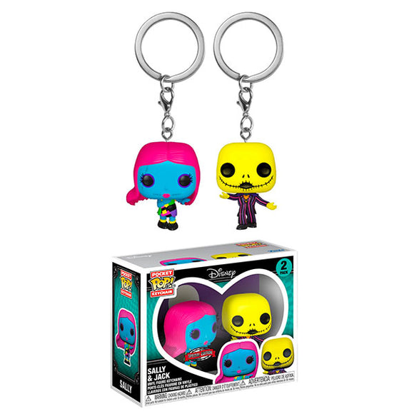 The Nightmare Before Christmas - Jack & Sally Black Light US ExcPocket Pop! Keychain - Set of 2