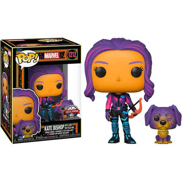 Marvel Comics - Kate Bishop & Lucky the Pizza Dog Black Light US Exclusive Pop! Vinyl Figure