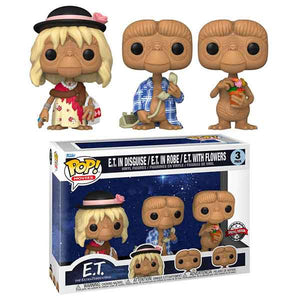 E.T. the Extra-Terrestrial - E.T. in Disguise, in Robe & with Flowers Pop! Vinyl Figures - Set of 3