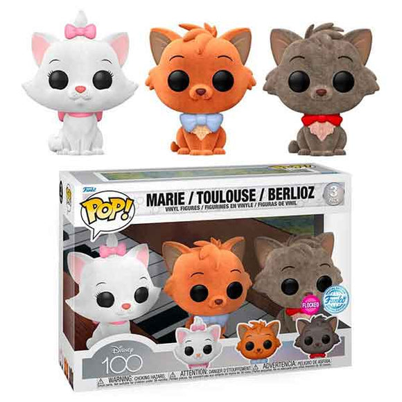 Disney 100th: Aristocats - Marie, Toulouse & Berlioz Flocked Pop! Vinyl Figures - Set of 3