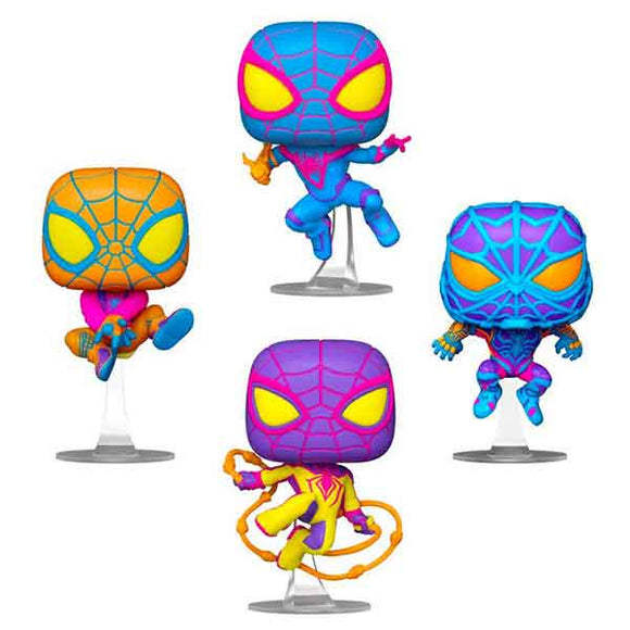 Miles Morales - Classic, STRIKE, Bodega Cat, TRACK Blacklight Pop! Vinyl Figures - Set of 4