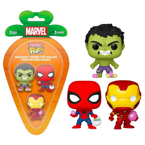 Marvel Comics - Spider-Man, Iron Man & Hulk Carrot Pocket Pop! Vinyl Figures - Set of 3