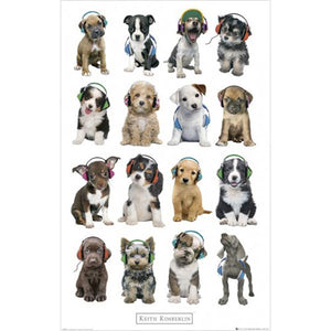 Puppies with Headphones - Keith Kimberlin Poster