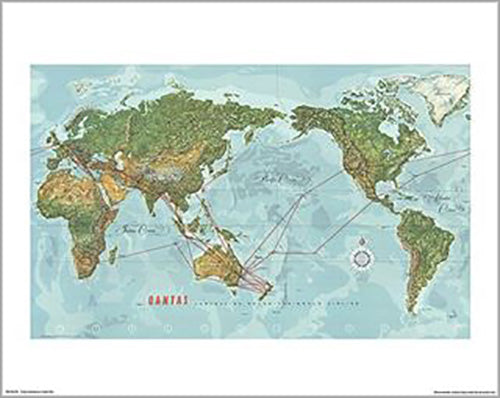 Qantas - Retro Map 40 x 50cm Art Print