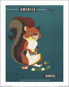 Qantas - America Squirrel 40 x 50cm Art Print