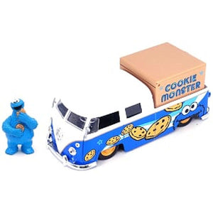 Sesame Street - '63 VW Bus with Cookie Monster Figure 1:24 Scale Hollywood Ride Die-Cast Vehicle