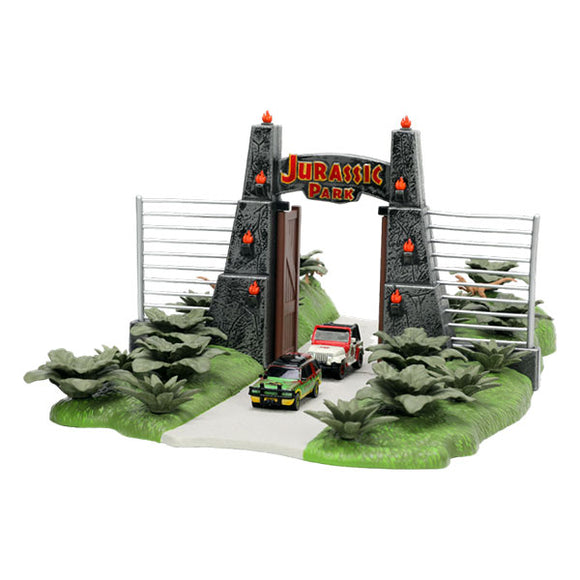 Jurassic Park Entrance Gate with 2 vehicles NanoScene Diorama Set