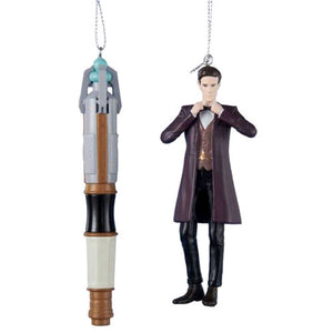 Doctor Who - 11th Doctor & Sonic Screwdriver 4.5" Christmas Ornament - Set of 2