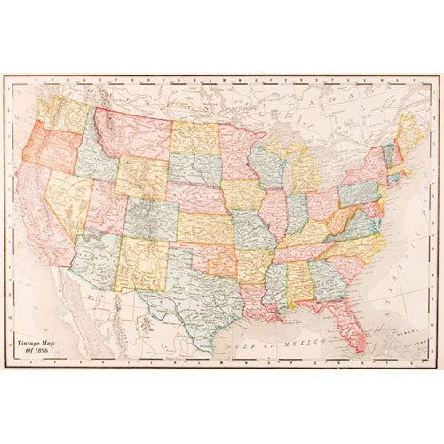 Map Of USA - Vintage 1896 Poster