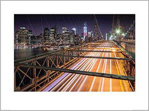 David Clapp - Light Trails, Brooklyn Bridge, New York 60 x 80cm Art Print