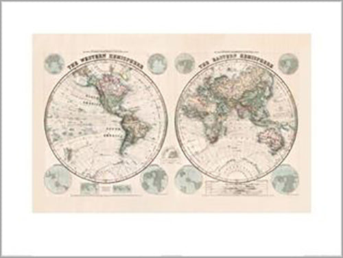 Sanfords Eastern and Western Hemispheres Map (1877) 60 x 80cm Art Print